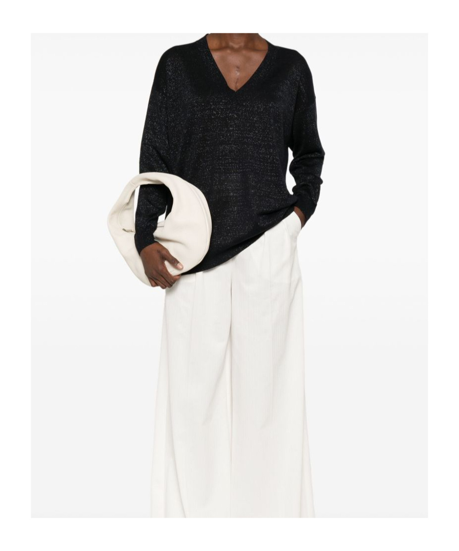 Fabiana Filippi Linen Blend V-necked Sweater In Night Blue