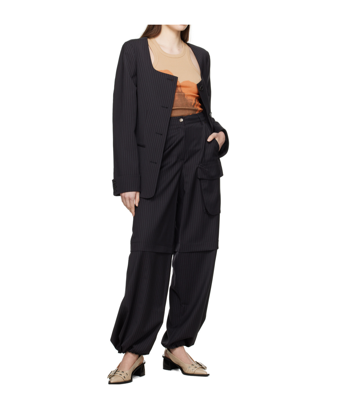 Open Yy Pinstripe Trousers In Blue