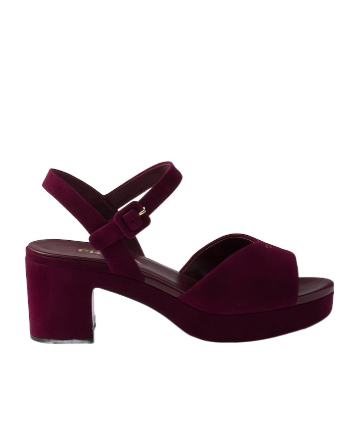 Prada Suede Triangle Logo Platform Sandals In Burgundy