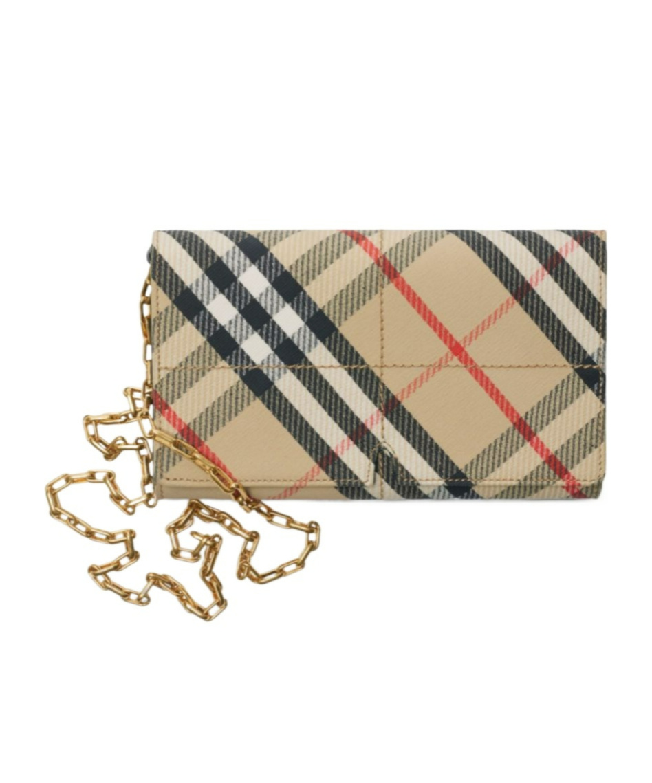 Burberry Check Flap Canvas Wallet On Chain In Nude