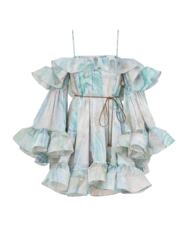 Zimmermann Illuminate Flounce Ruffled Silk Minidress In Gray