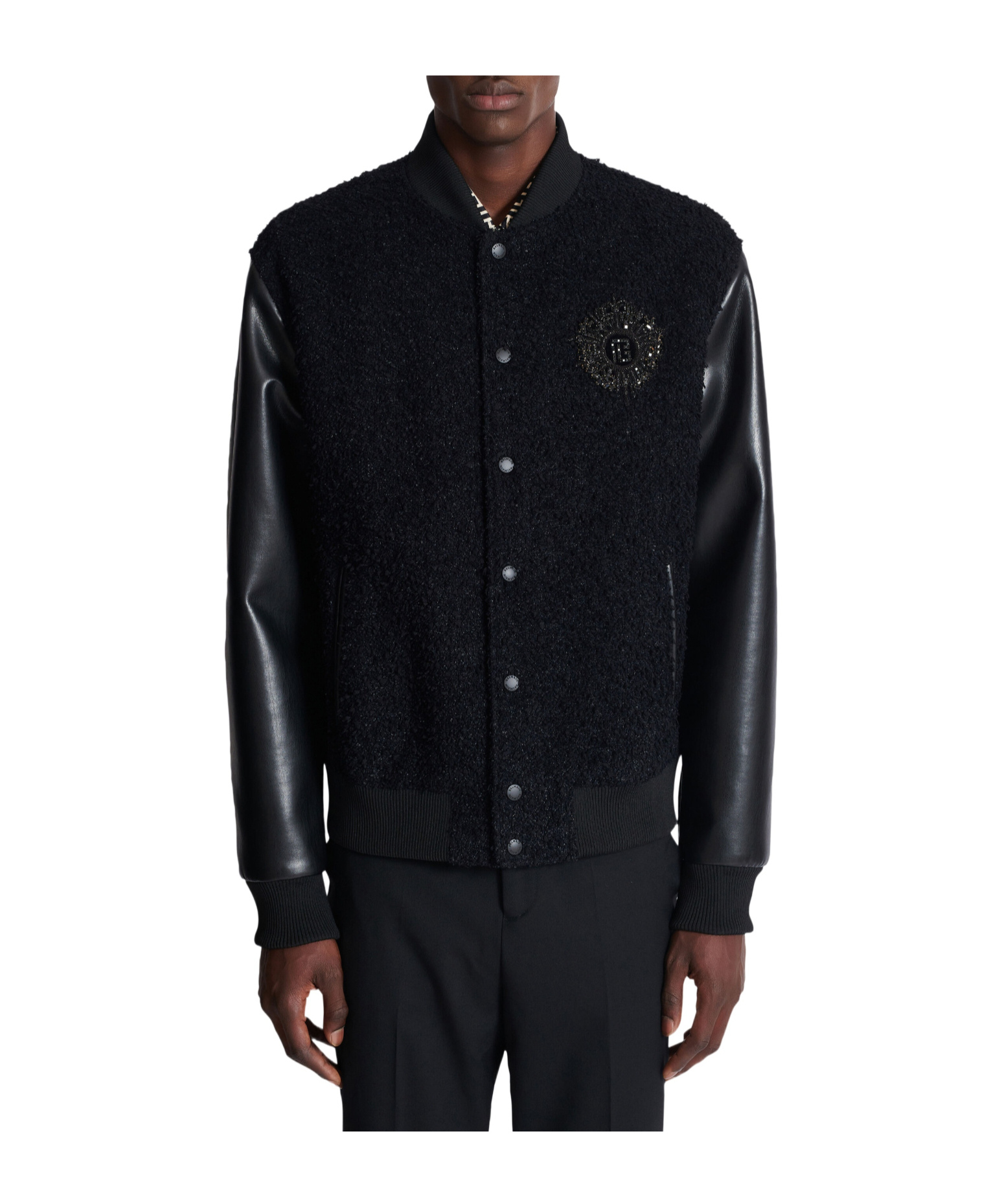 Balmain Varsity Tweed And Faux Leather Jacket In White