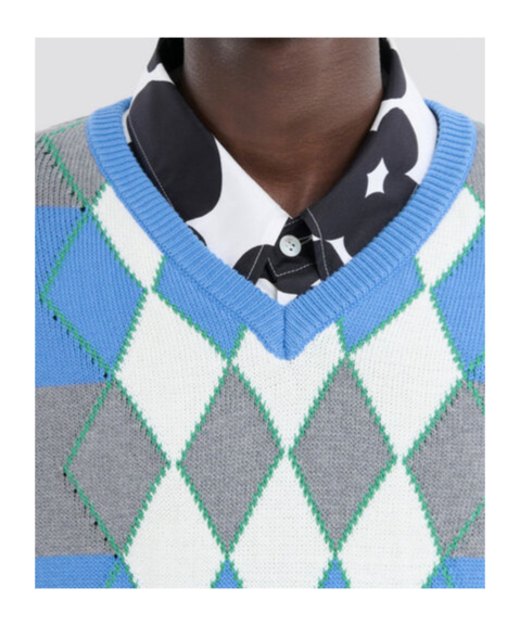 Marni Blue Stripe Sweater With Argyle Motif In Blue