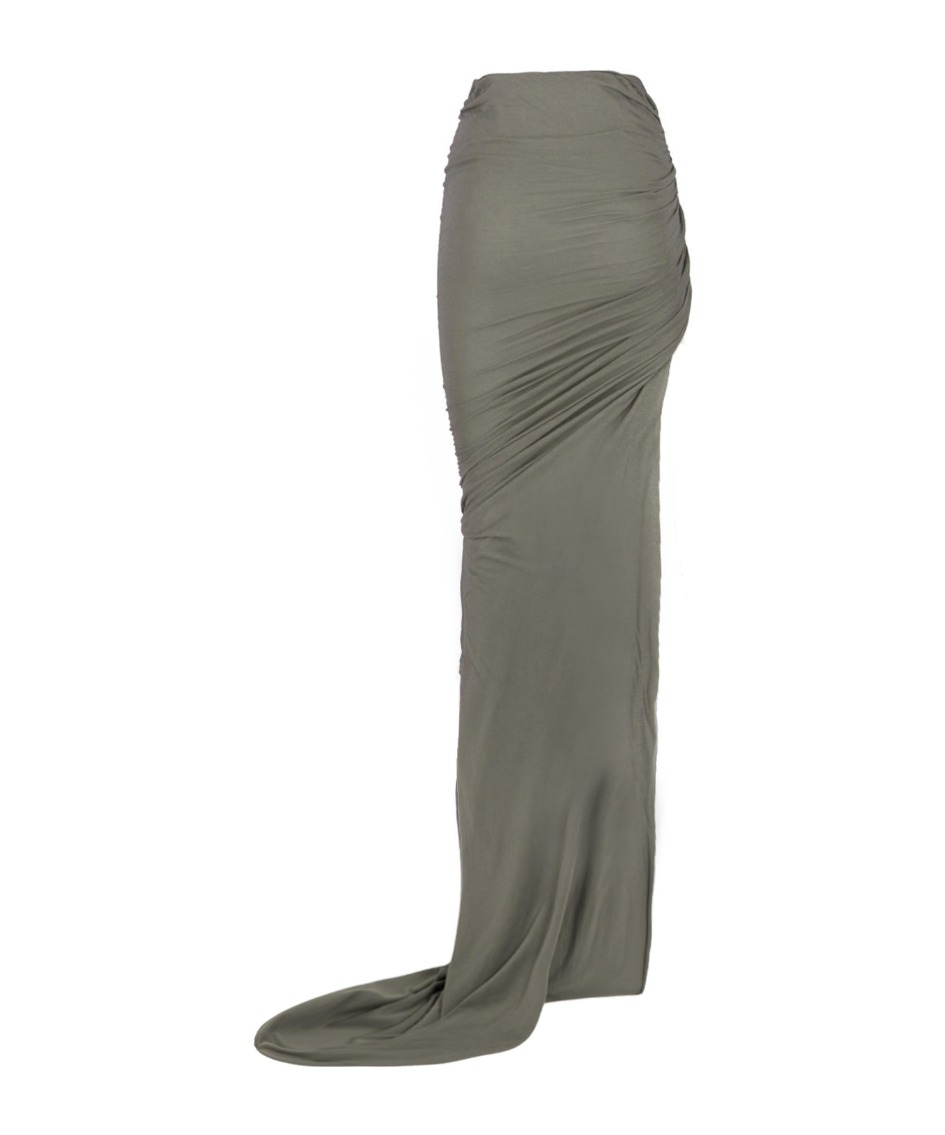 Rick Owens Edfu Asymmetric Ruched Cotton-jersey Maxi Skirt In Green