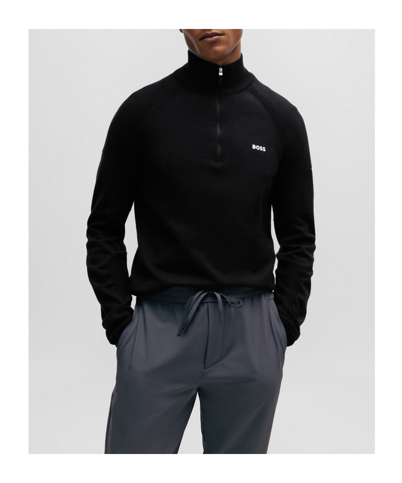 Hugo Boss Blended Zipper Collar Sweater In Black