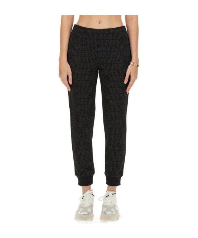 Moschino Cotton Joggers With Ribbed Elastic Waist In Black