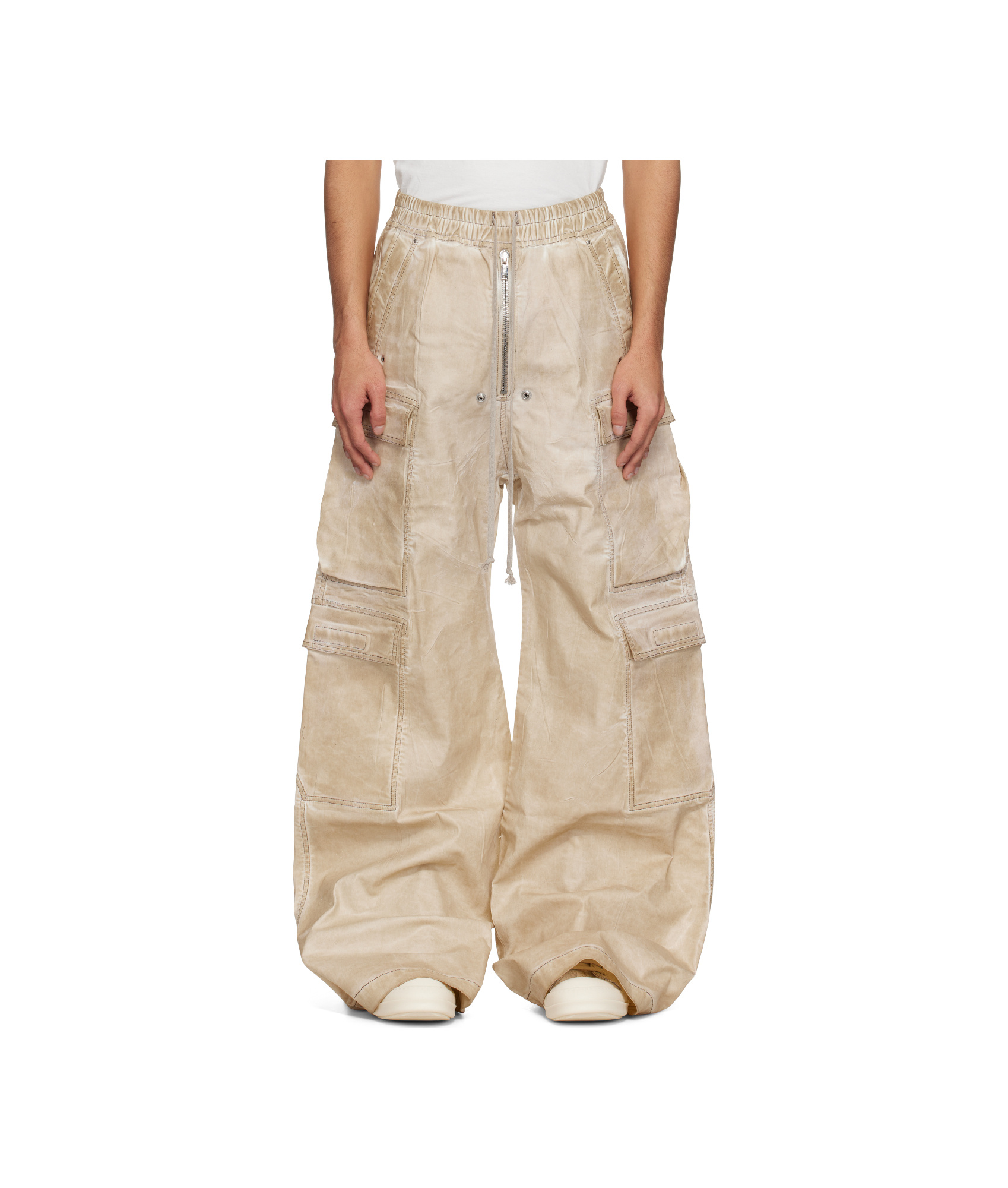 Rick Owens Drkshdw Beige Hollywood Double Cargo Jumbo Belas Denim Pants In Parchment