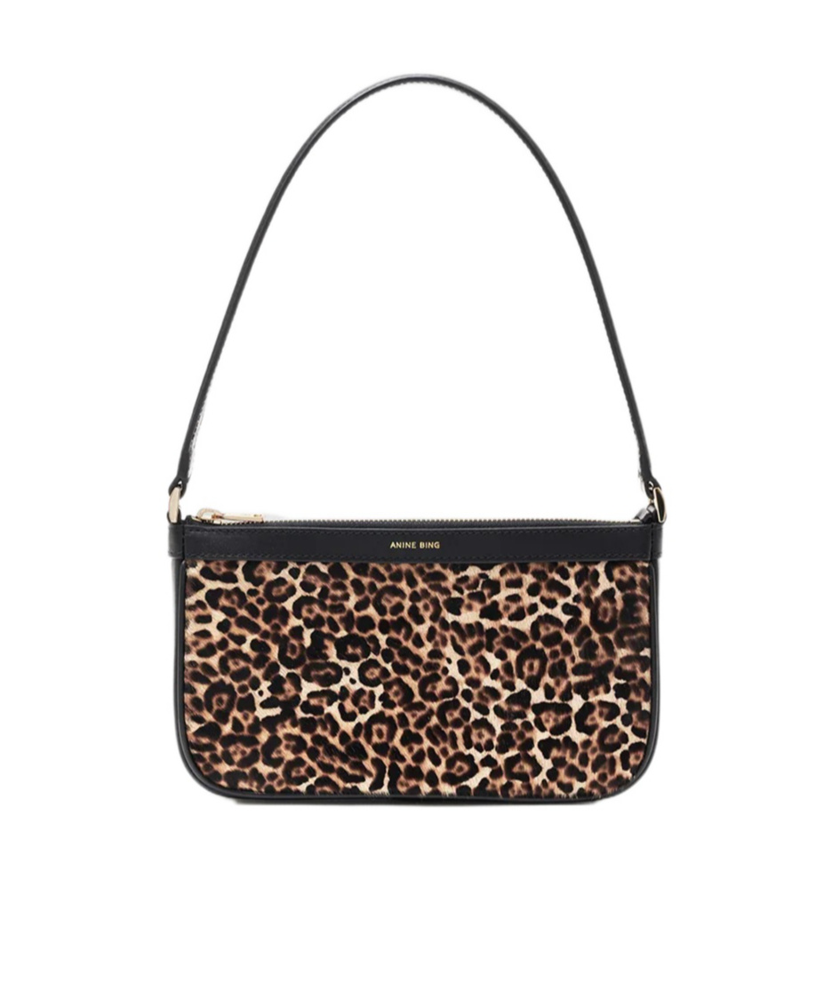 Anine Bing Mini Elly Leopard-print Shoulder Bag In Black
