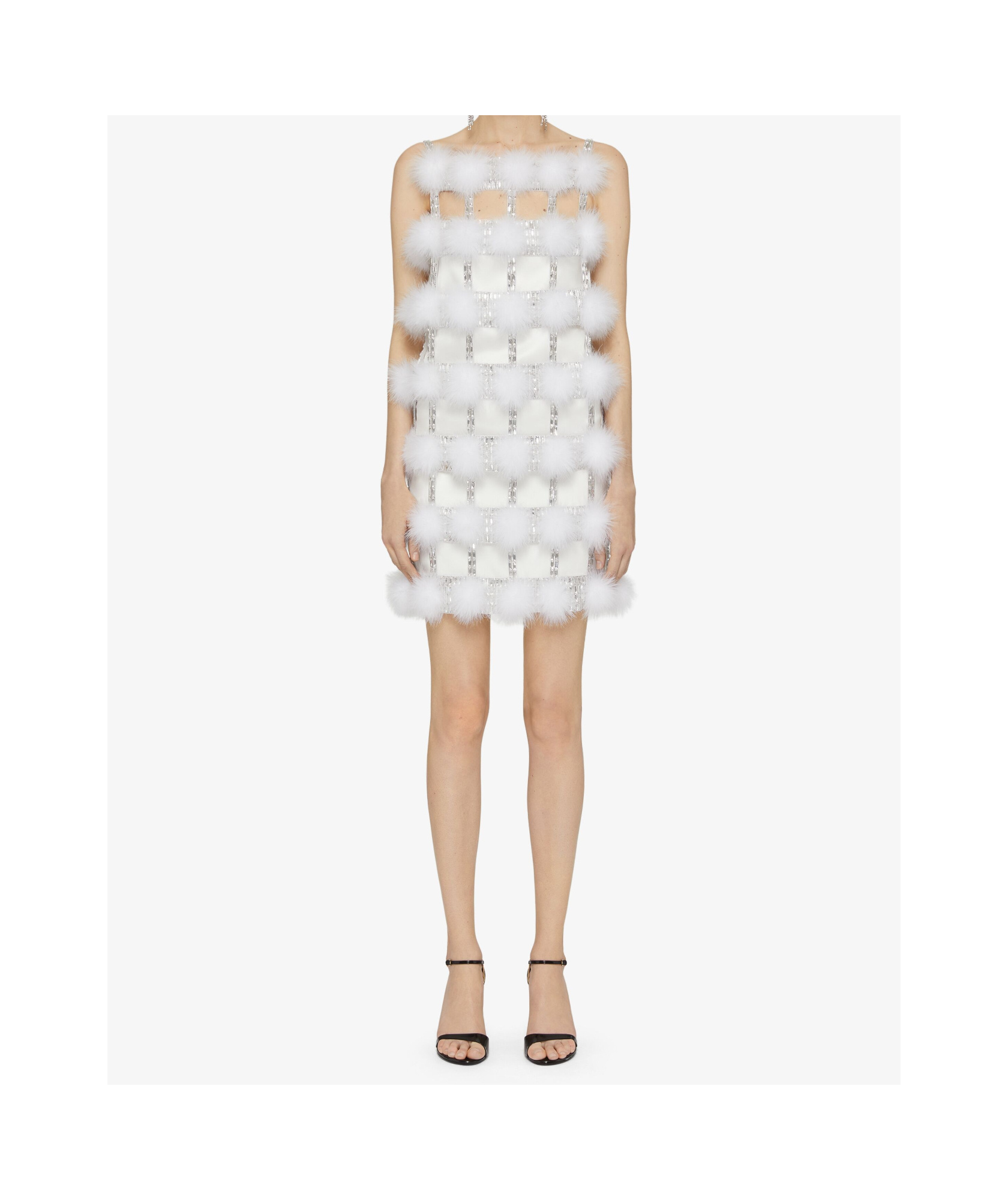 Givenchy A Satin Dress Decorated With Pompoms And Crystals In Off White