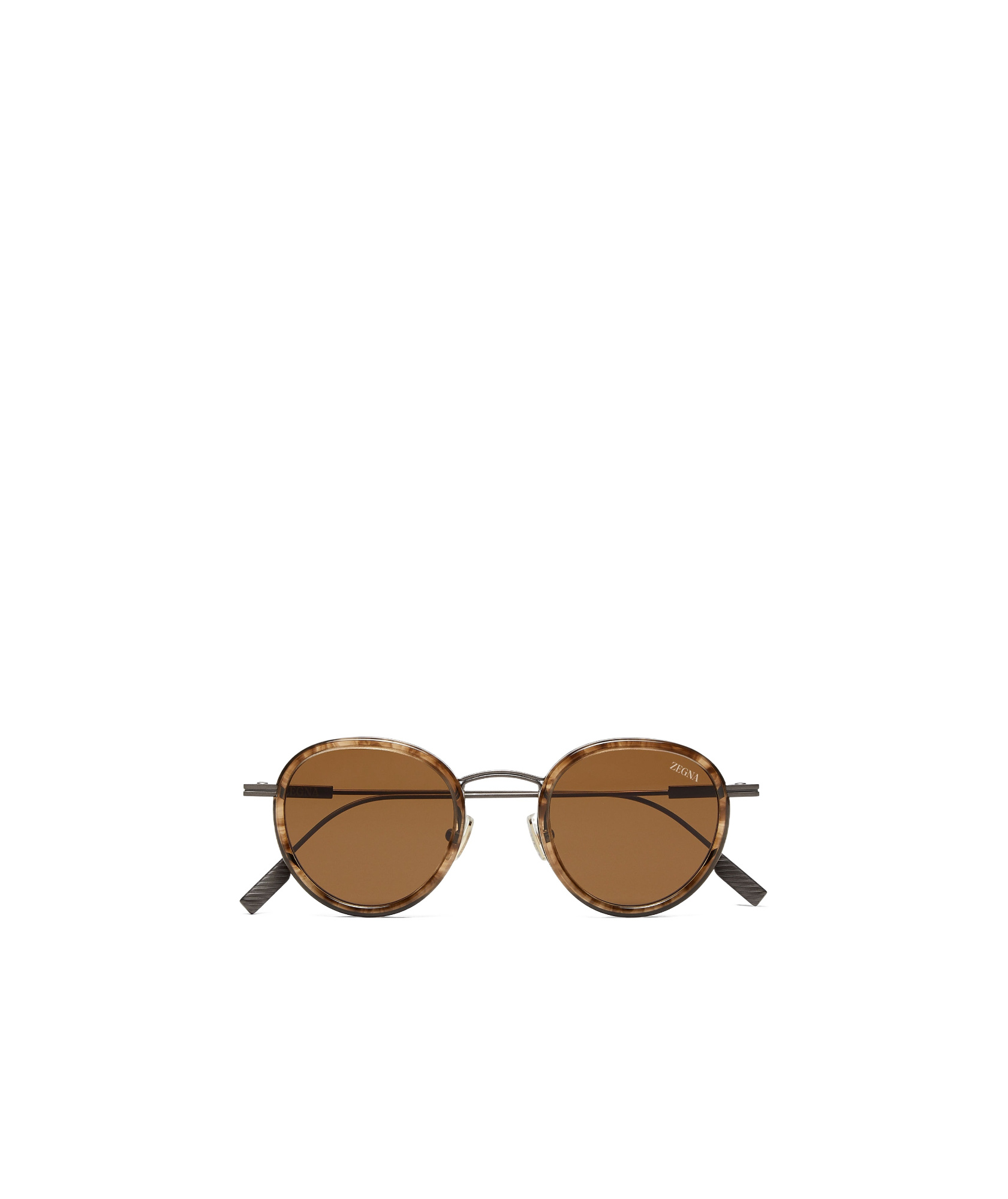 Zegna Striped Havana Titanium And Acetate Sunglasses In Brown