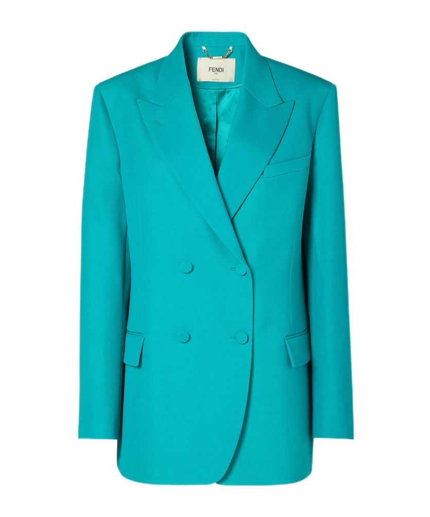 Fendi Turquoise Wool Grain De Poudre Blazer In Blue
