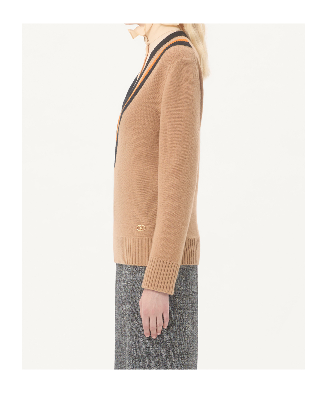 Valentino Chevron-detailed Virgin Wool Sweater In Brown