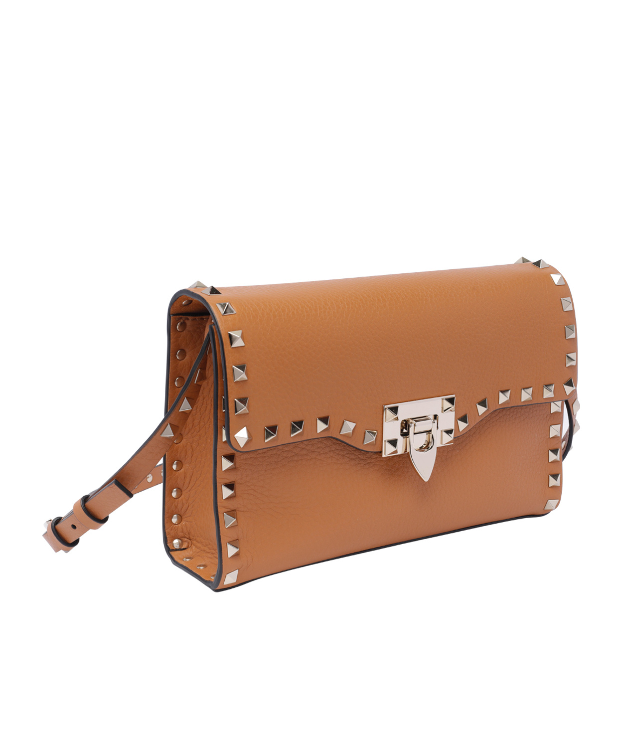 Valentino Rockstud Leather Shoulder Bag In Brown