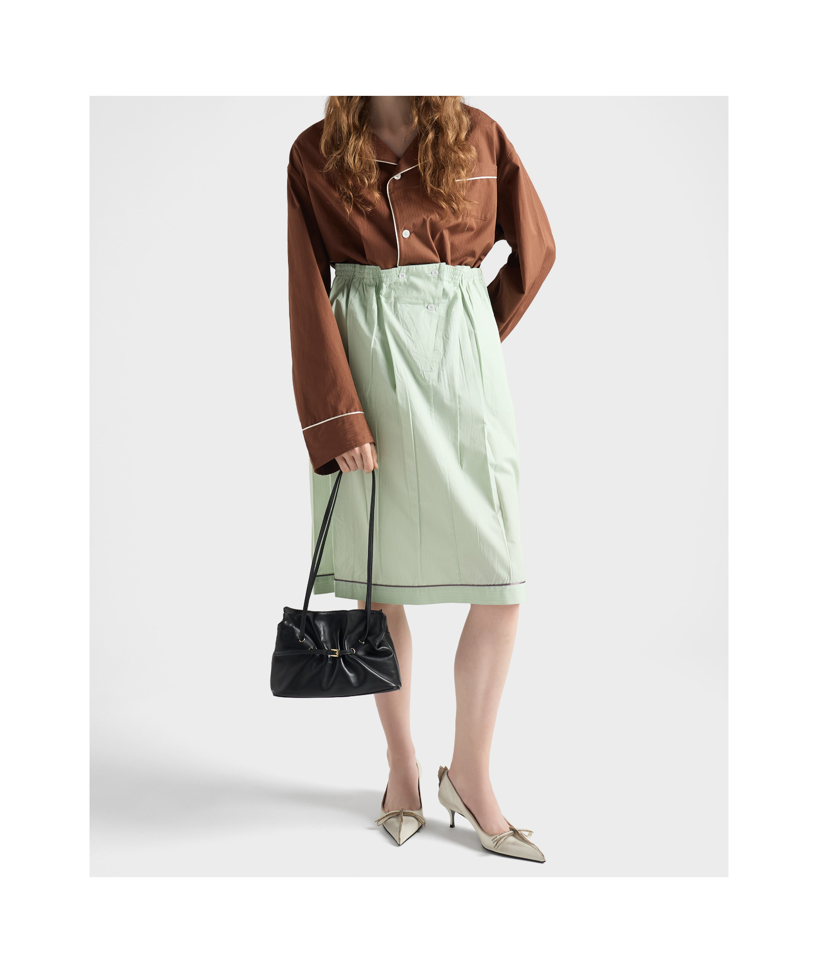 Prada Oversized Cotton Shirt In Brown
