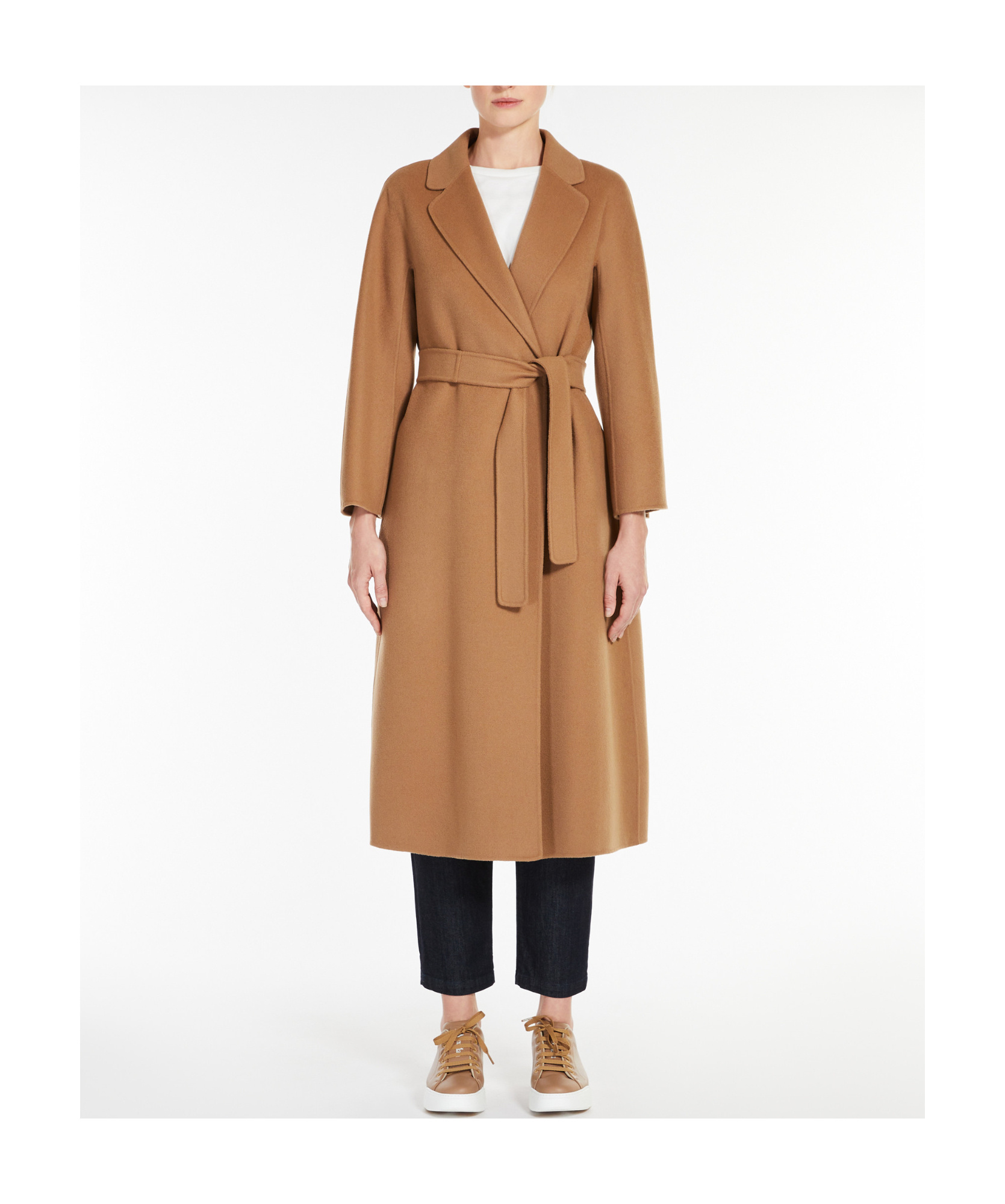 Shop Max Mara 's Belted Long-sleeved Coat In Brown