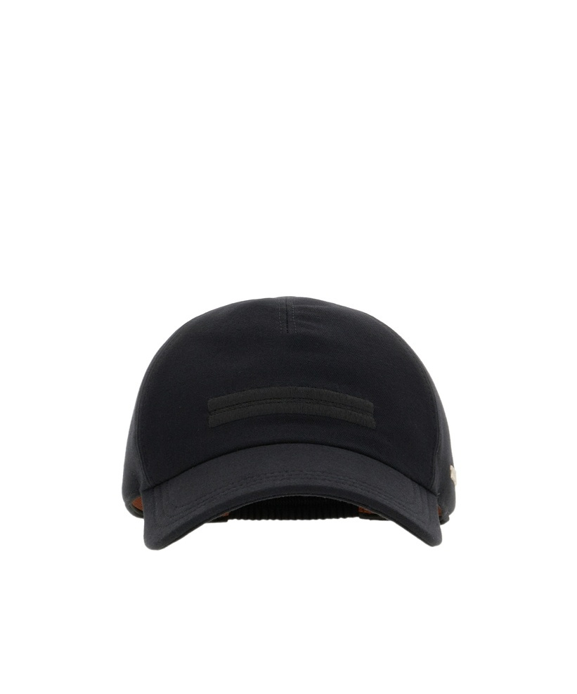 Zegna Lined Metal Logo Hat With Embroidered Brand Mark In Black