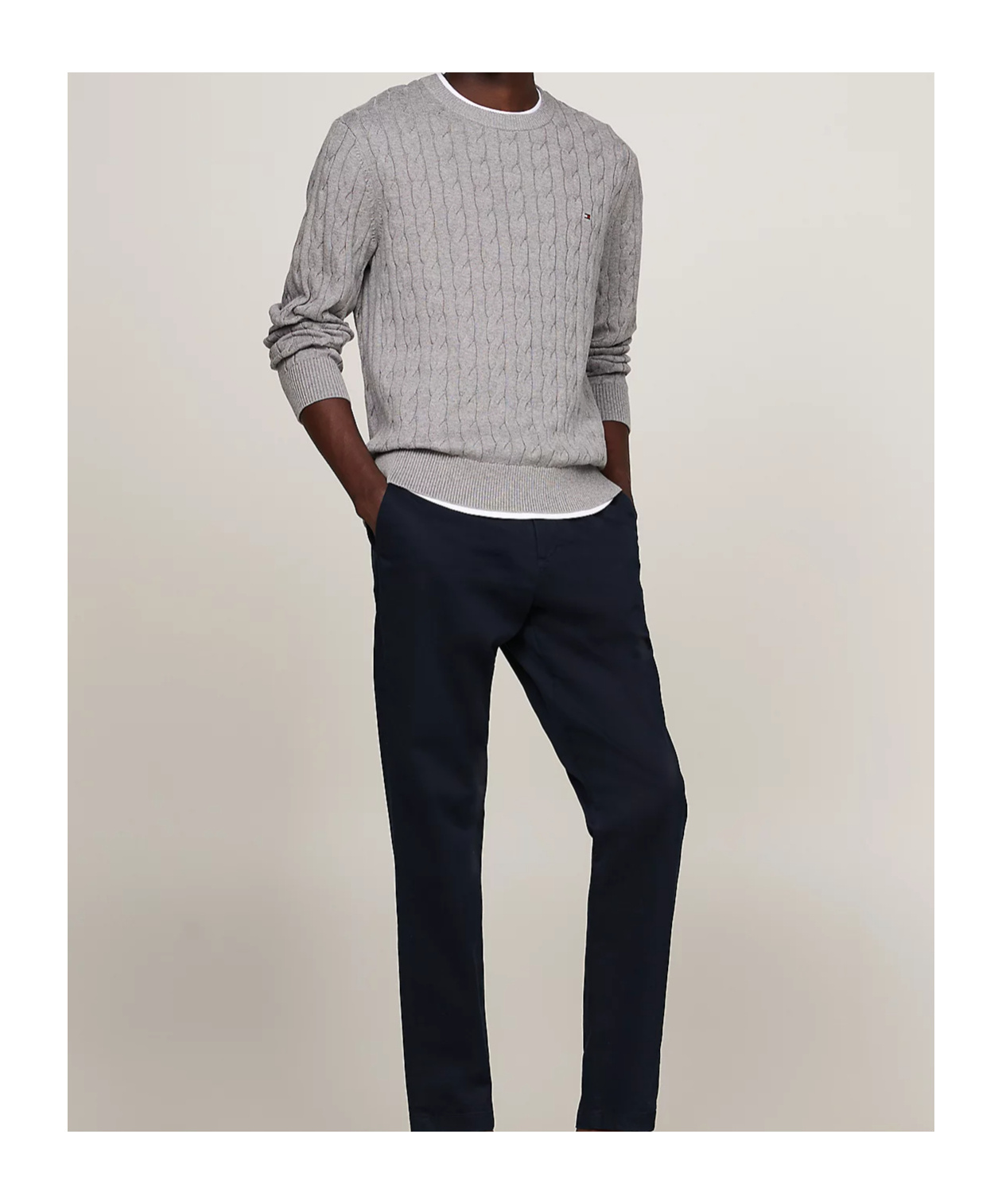 Tommy Hilfiger Cable-knit Crew-neck Sweater In Gray
