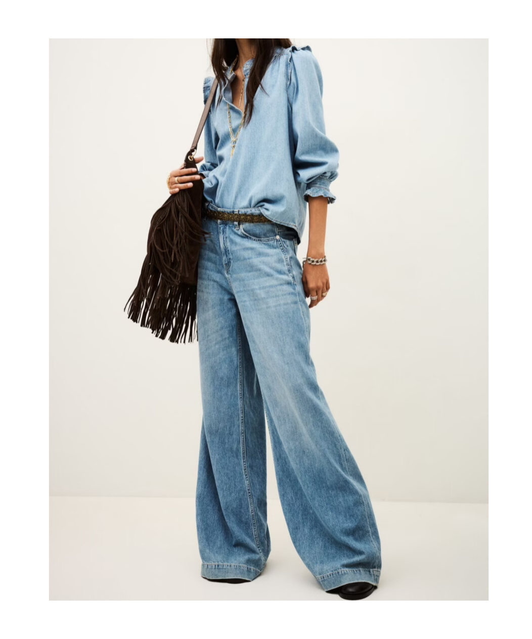 Bash Long-sleeved Denim Blouse In Blue