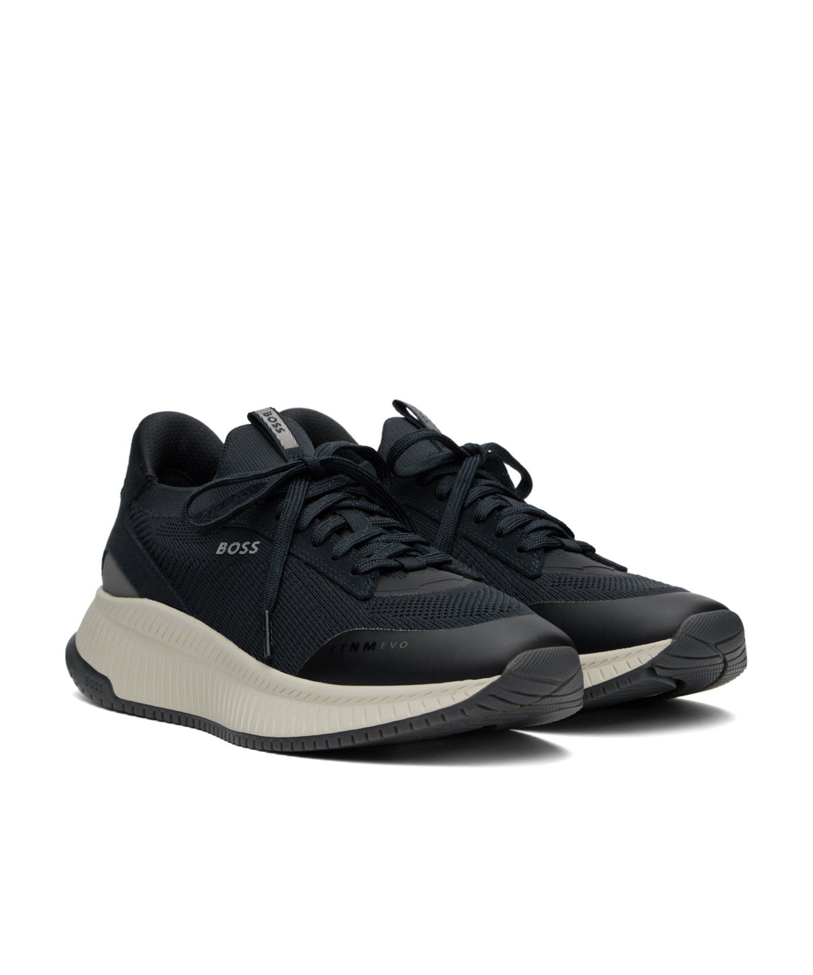 Hugo Boss Navy Ttnm Evo Knitted Sneakers In Black
