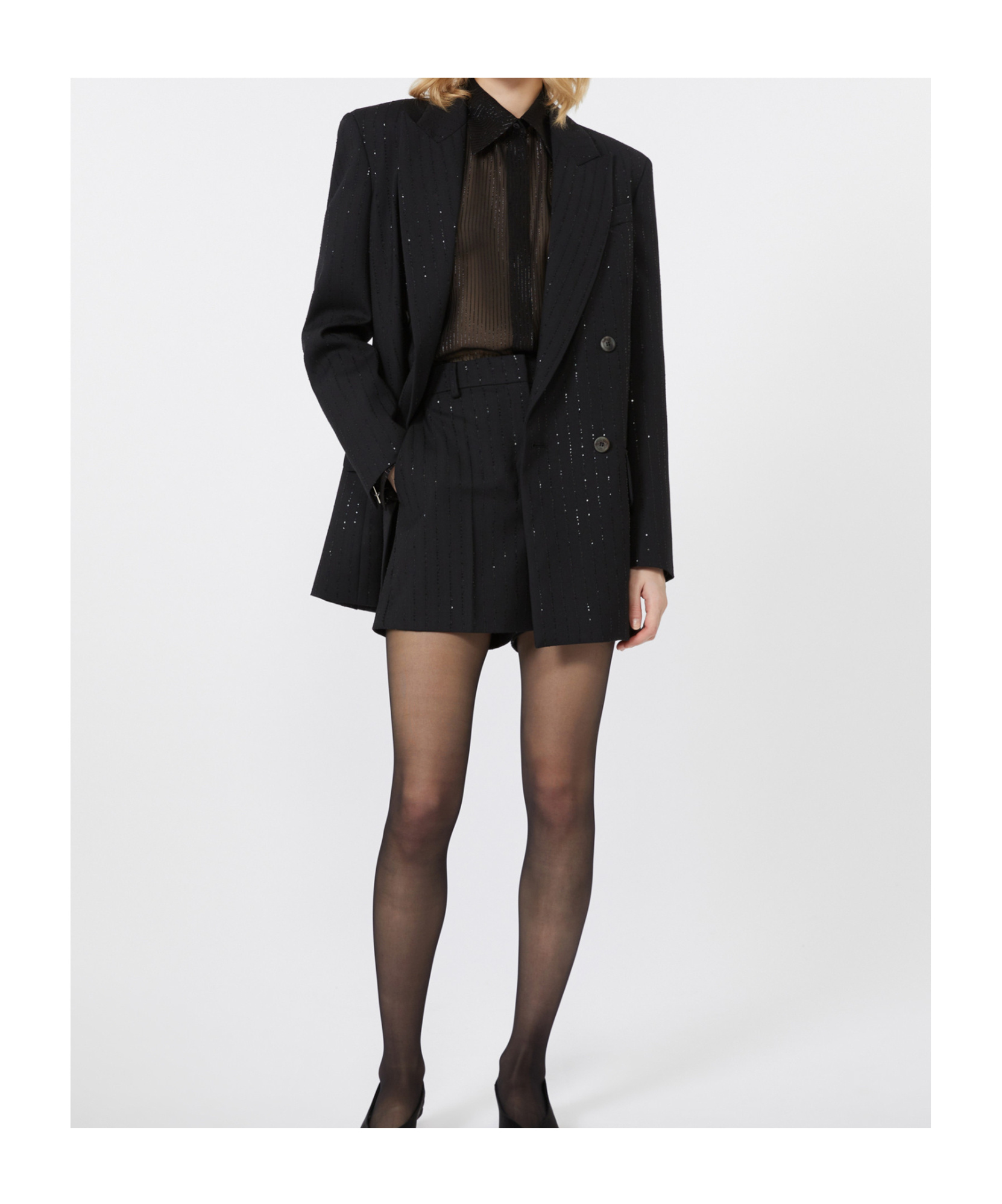 Max Mara Wool And Sequin Double-breasted Blazer In Black