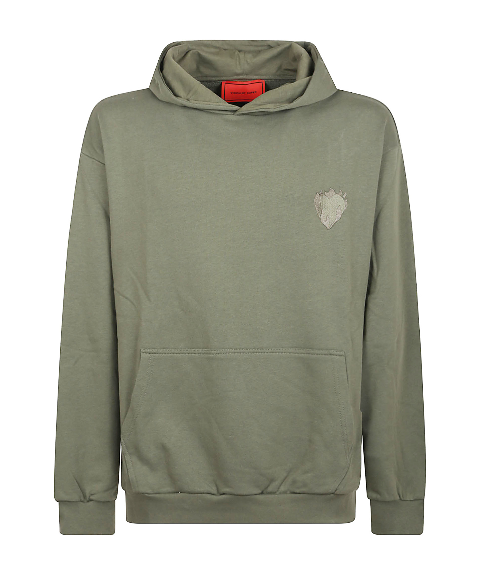Vision Of Super Hoodie With Embridered Flaming Heart Logo In Green