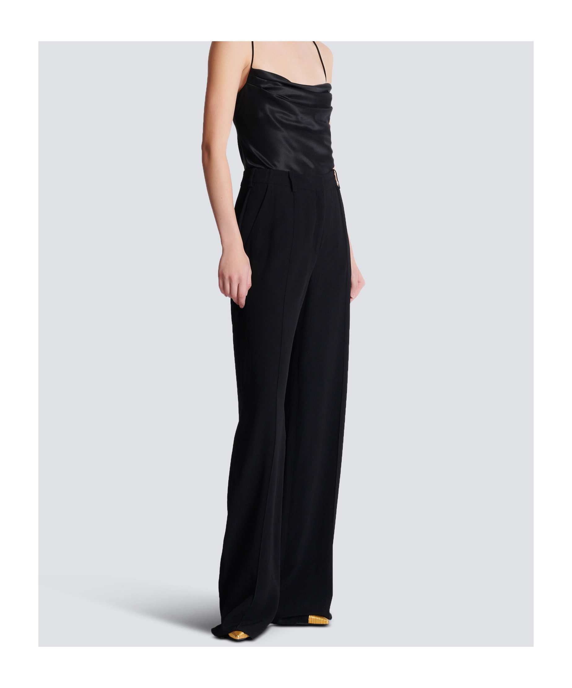 Balmain Wool Trousers With Front Pleats And Wide Leg In Black