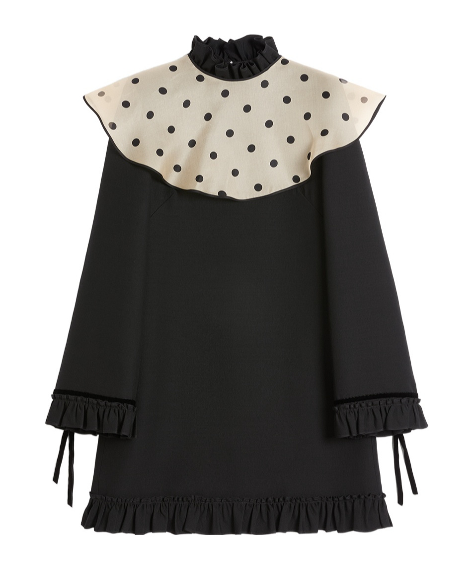 Valentino Womens Nero Betulla Frill-trim Long-sleeve Crepe Wool-silk Mini Dress In Black