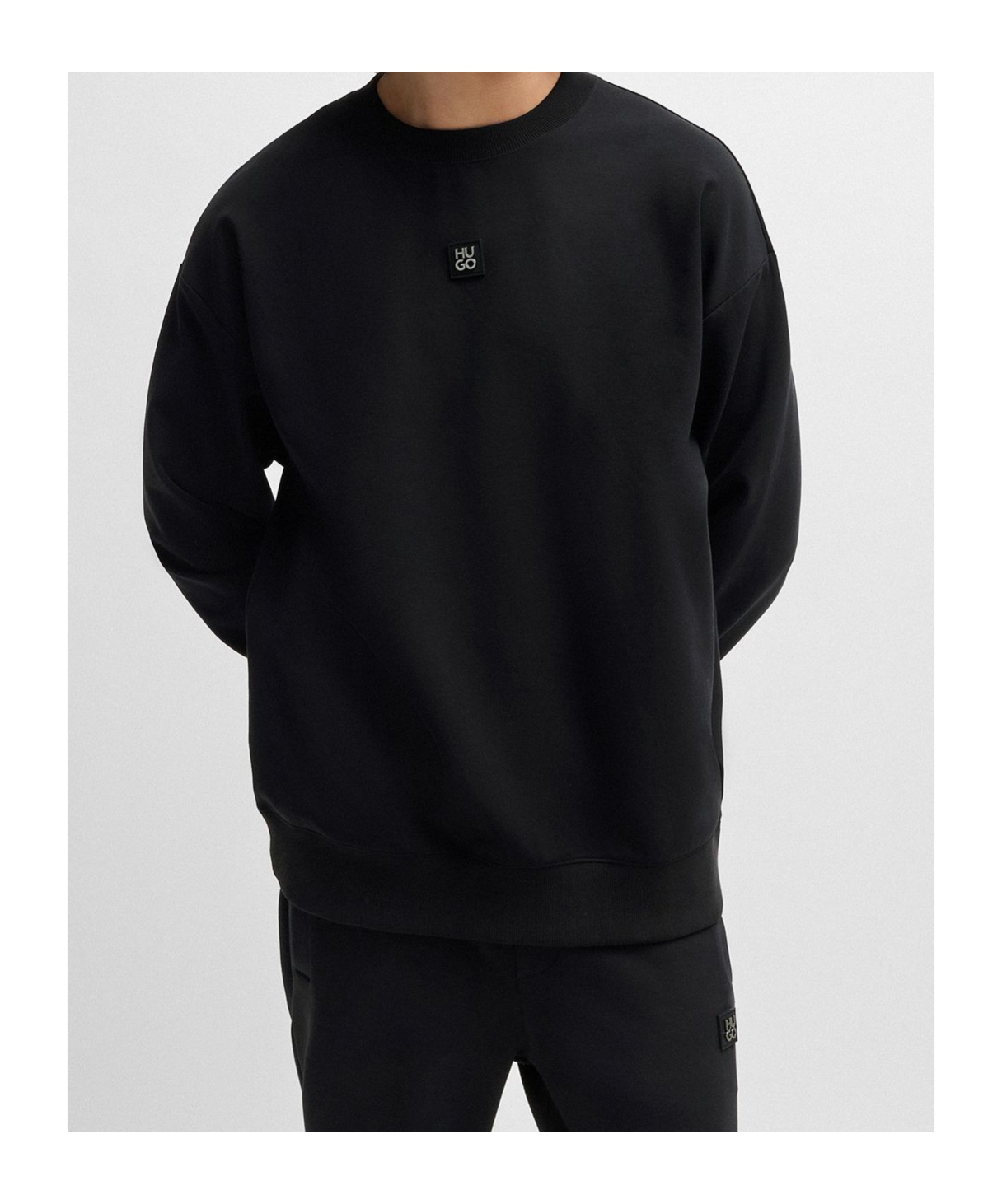 HUGO BOSS LOGO-PATCH STRETCH-COTTON HOODIE