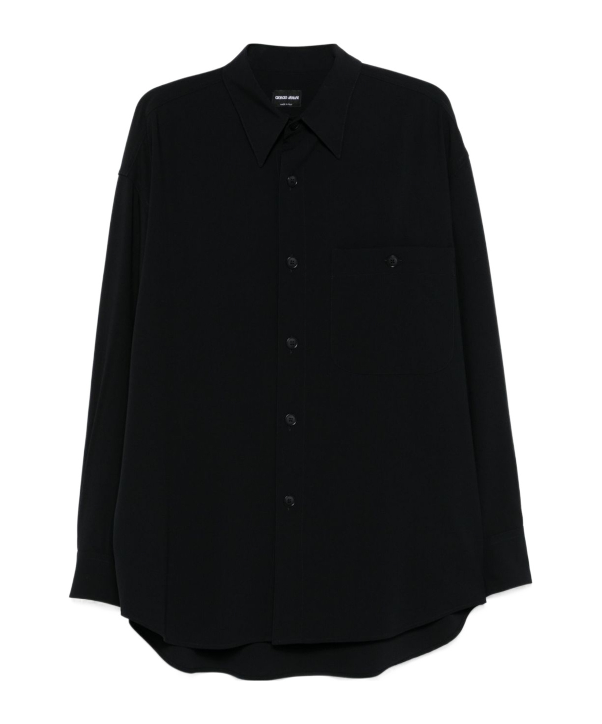 Giorgio Armani Midnight Blue Cotton Shirt With Classic Collar In Black