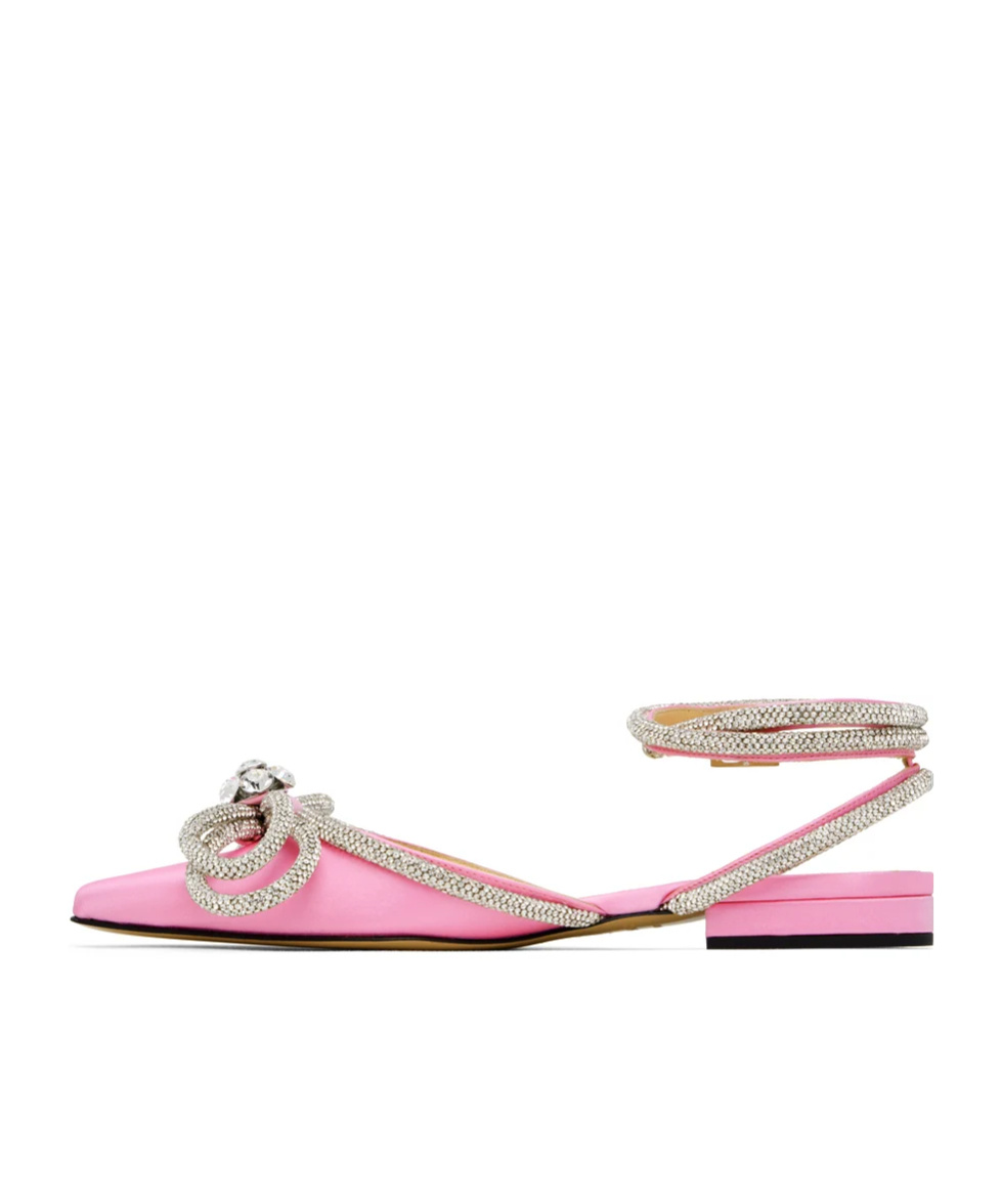 Mach&mach Pointed Bow Tie Flat Sole Shoes In Pink