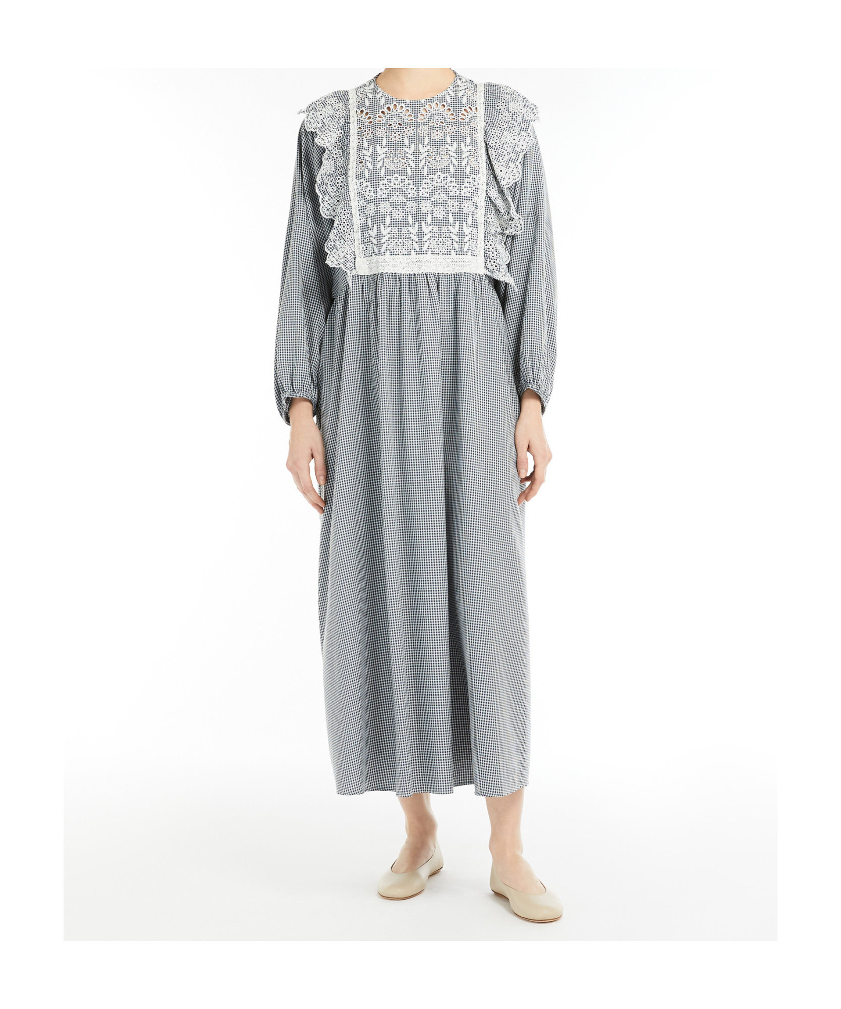 Weekend Max Mara Vichy Embroidered Dress In Blue