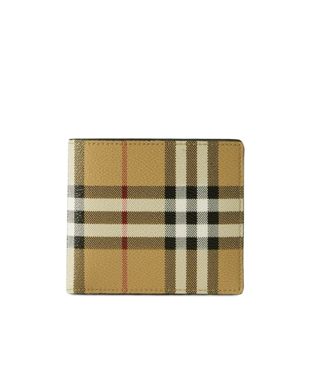 Burberry Beige Bifold Wallet With Check Motif In Techno Fabric In Green