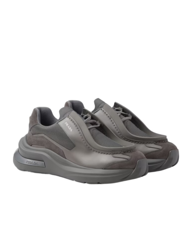 PRADA SYSTEME BRUSHED LEATHER SNEAKERS WITH BIKE FABRIC AND SUEDE ELEMENTS