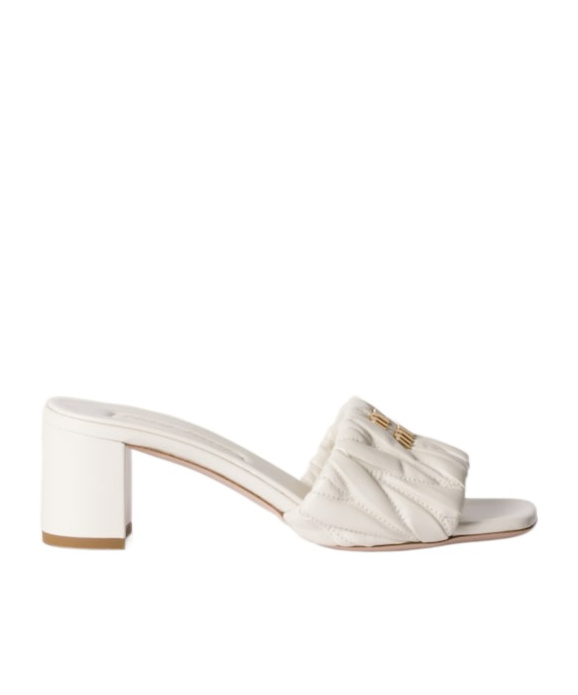 Miu Miu Beige Leather Logo Heels In White