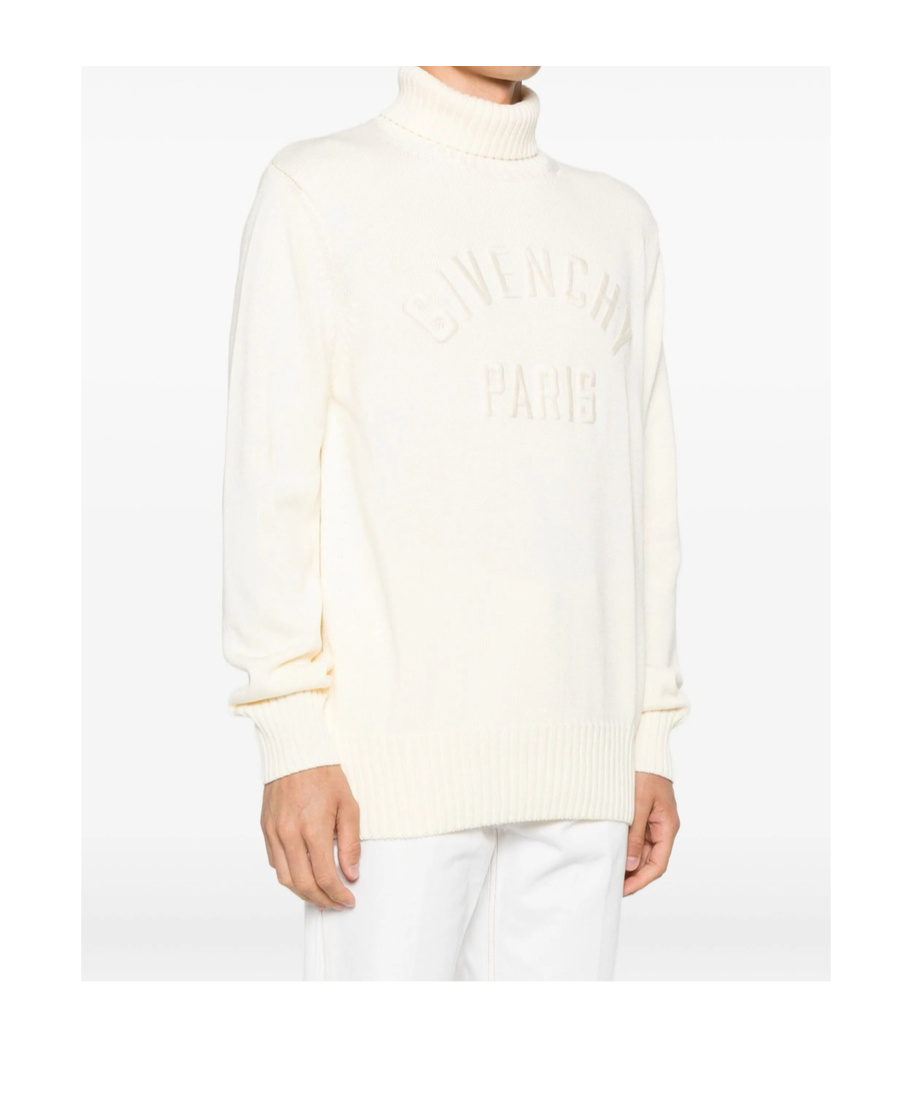Givenchy Ribbed High Neck Sweater With Embossed Logo Detail In Neutral