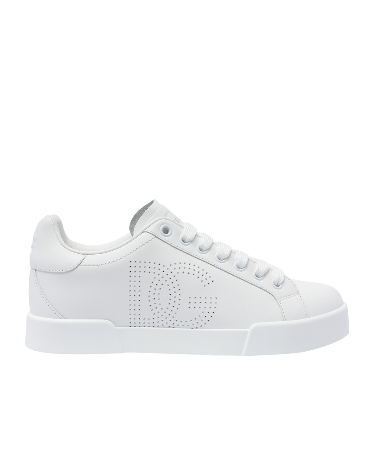 Dolce & Gabbana Women Portofino Low-top Leather Sneakers With Lateral Monogram In White
