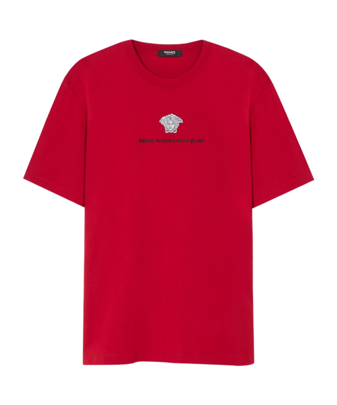 Versace Open-necked Black Shirt In Red