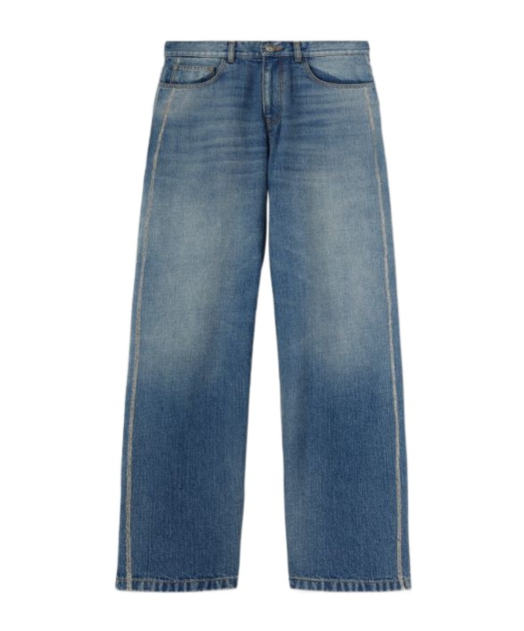 Palm Angels Curved Logo Loose 5 Pockets Light Blue - In Blue