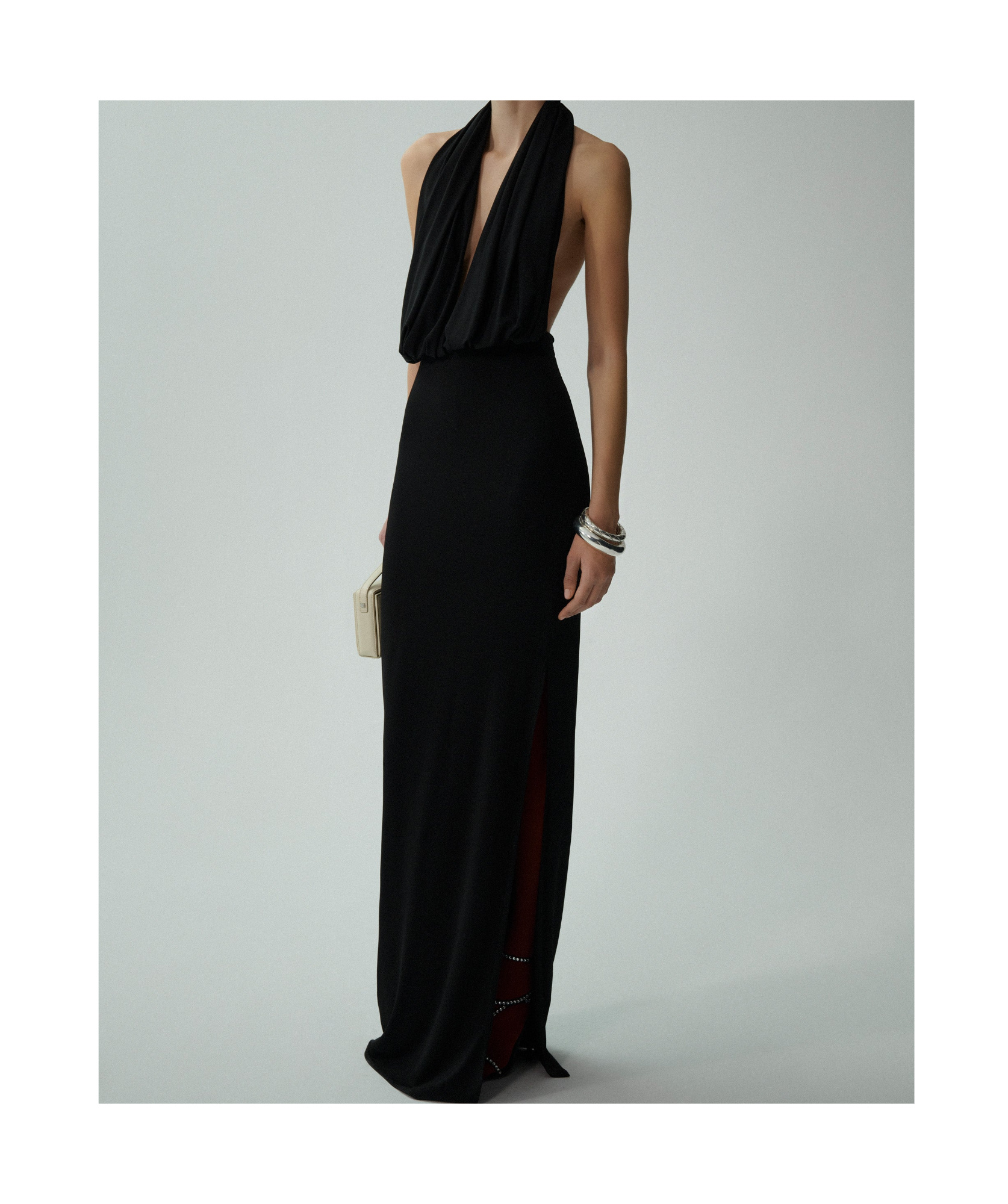 Magda Butrym Draped Stretch-satin Halterneck Gown In Black