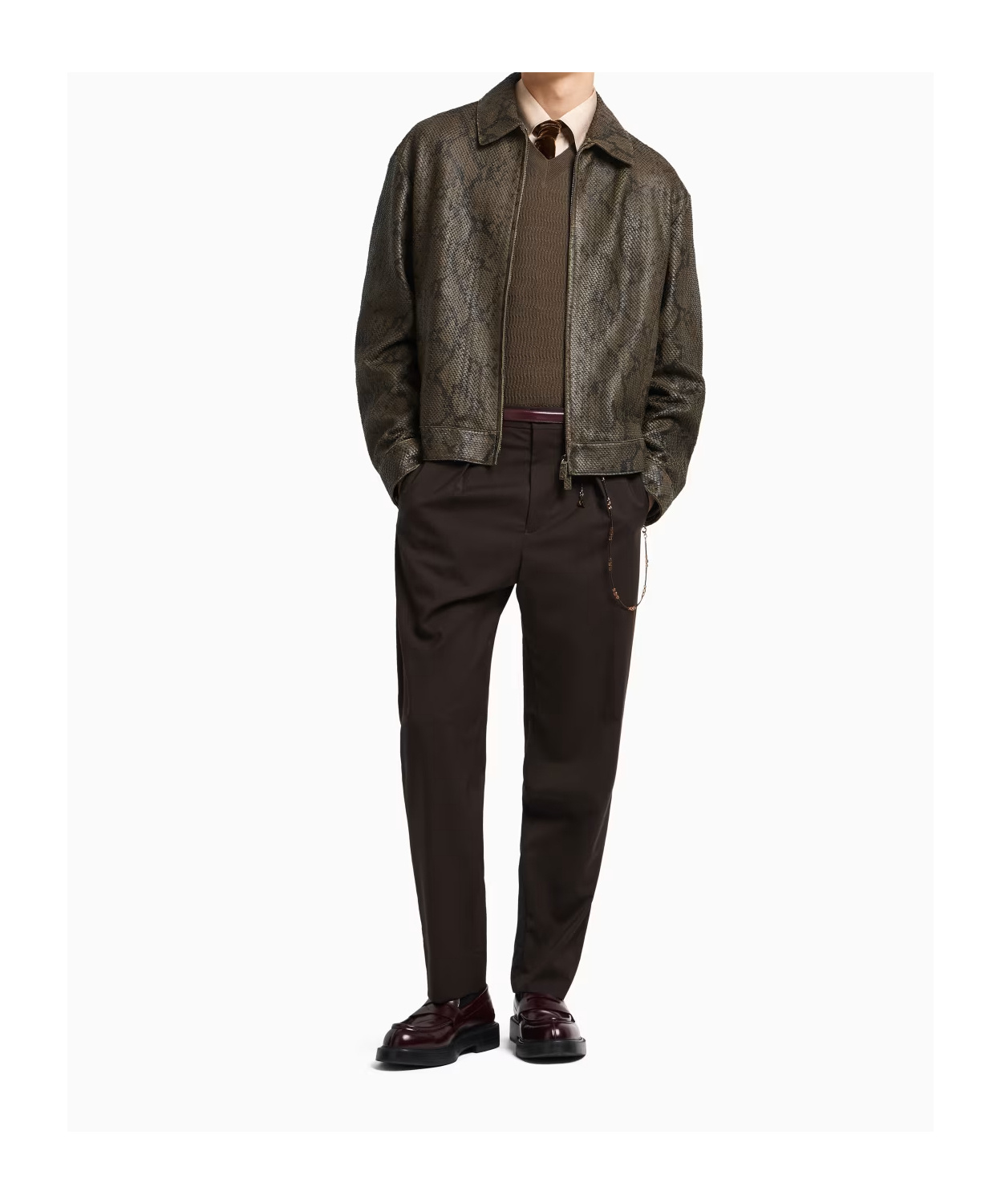 Emporio Armani Lambskin Nappa Leather Blouson In A Python Print In Brown