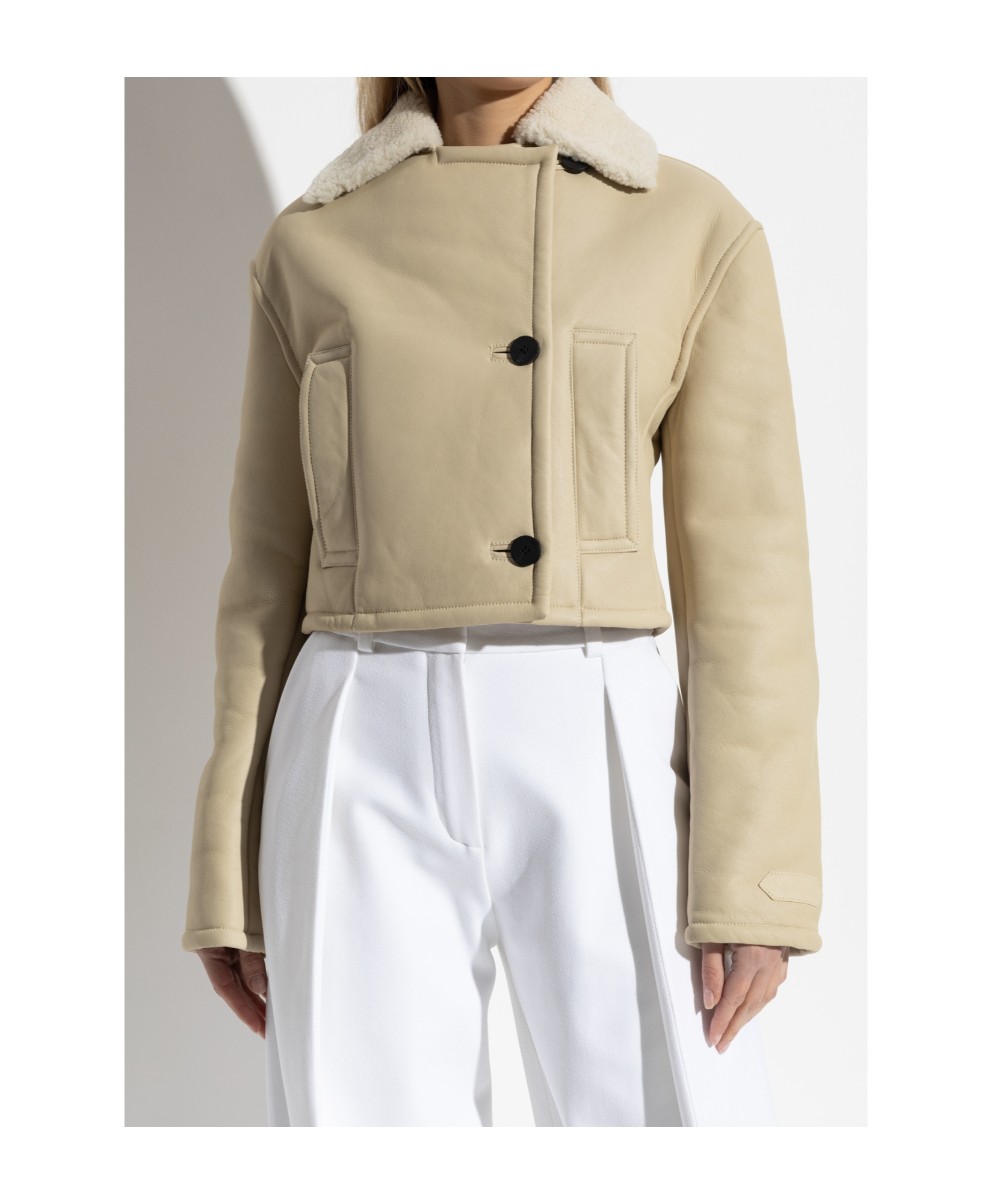 Jacquemus Double-breasted Shearling Jacket In Nude
