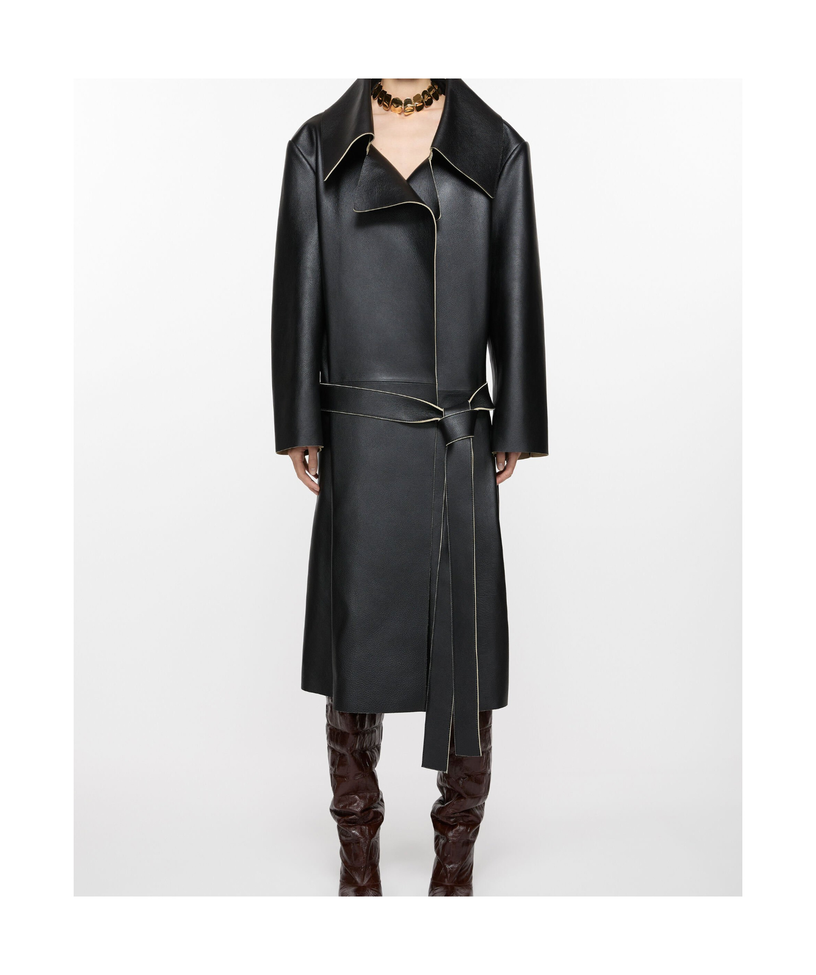 Acne Studios Double-breasted Leather Coat In Black