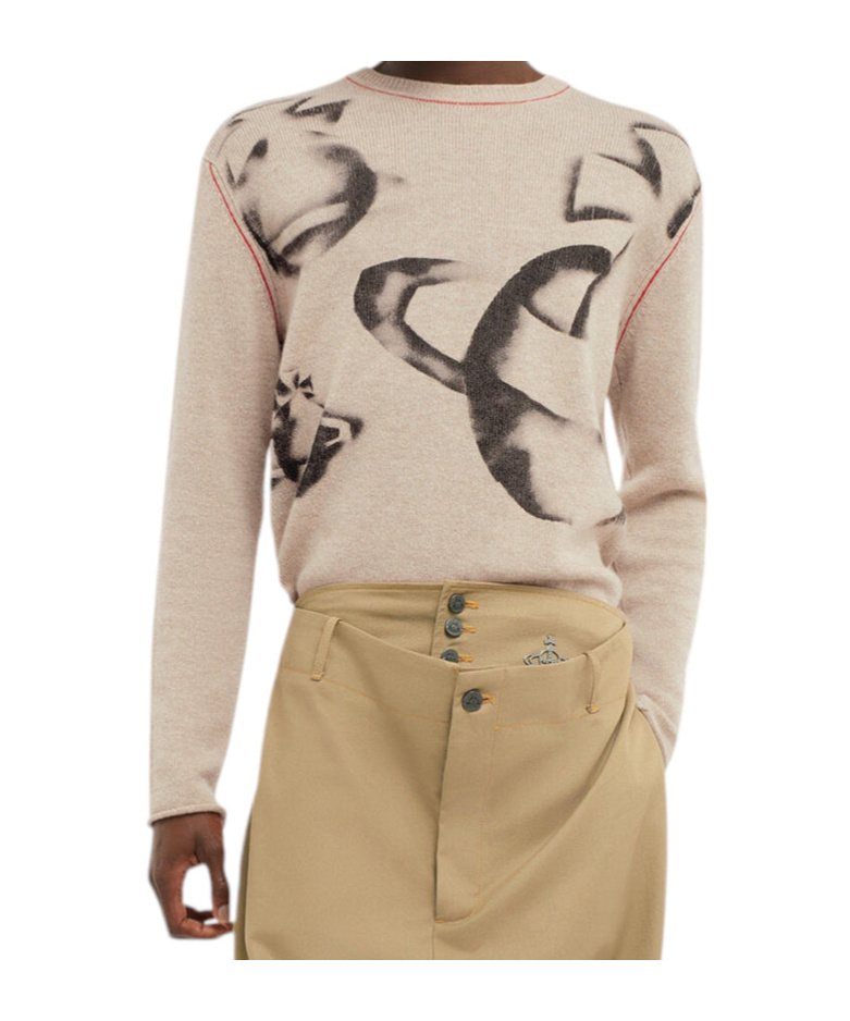 Vivienne Westwood Mens Orbit Crewneck Wool And Cashmere-blend Jumper Oatmeal In Nude