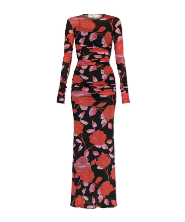 Blumarine Fine Jer Printed Maxi Dress In Black