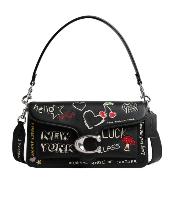 Coach Womens Tabby 26 Sketch Leather Shoulder Bag Black Multi In Silver/black