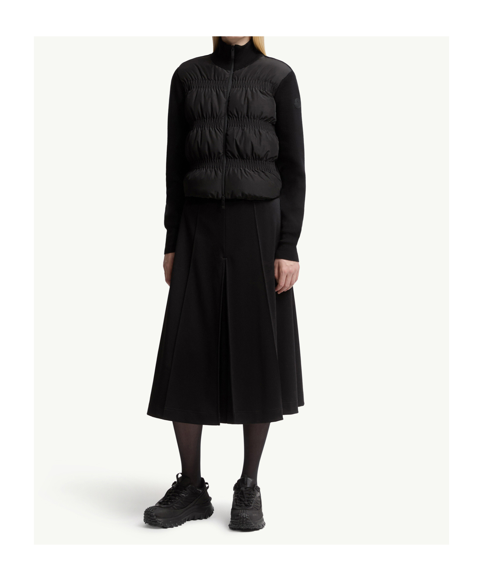 Moncler Padded Wool Zip-up Cardigan In Black