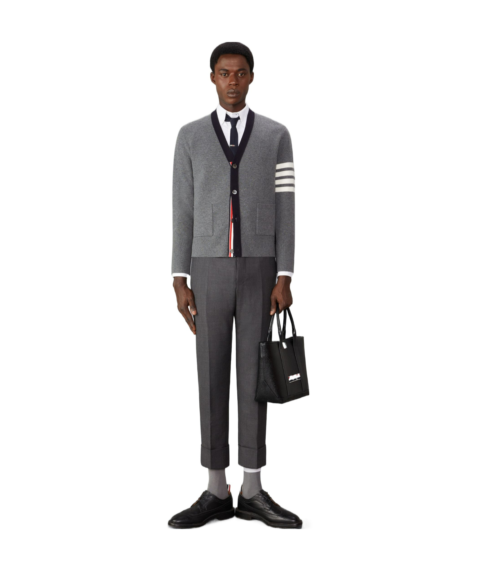 Thom Browne 4-bar Stripes Intarsia-knit Cardigan In Gray