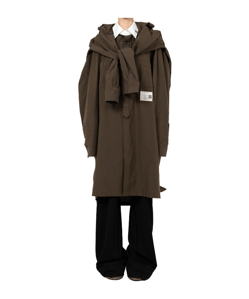 Miharayasuhiro Brown Sleeve Layered Check Shirt Midi Dress In Brown