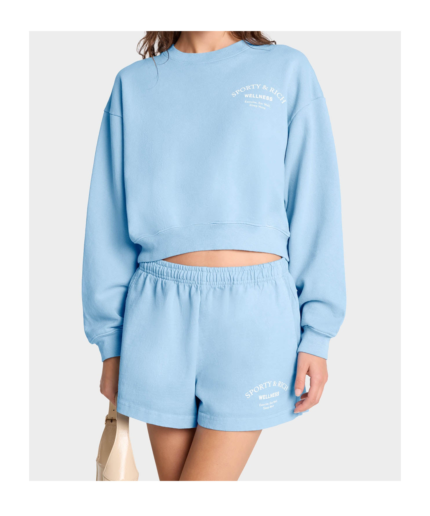 Shop Sporty And Rich Wellness Studio Cropped Crewneck In Sky Blue/white