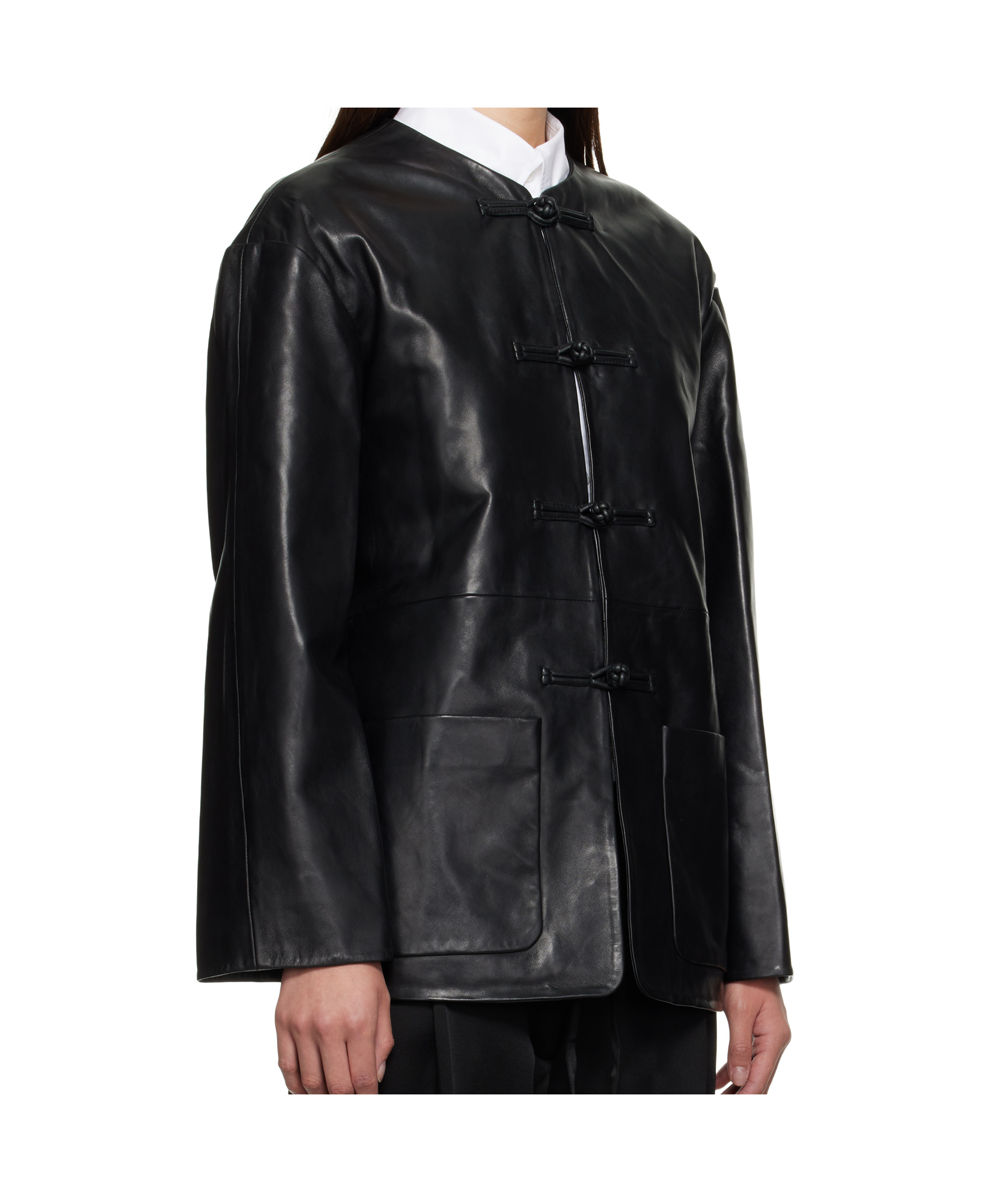 Rohe Black Jacket With Front Toggle Closure In Leather Woman In Black
